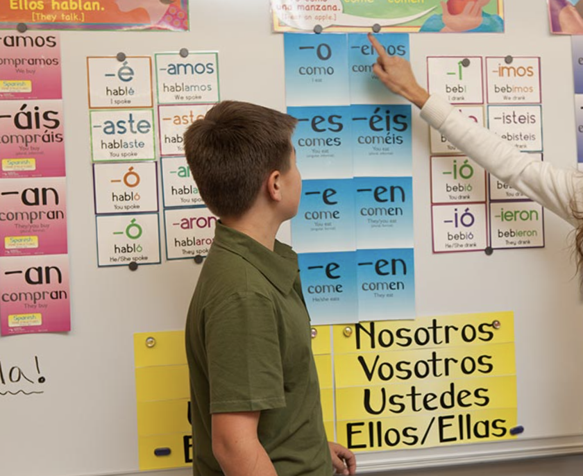 A St. Michael's student learns Spanish verb conjugations
